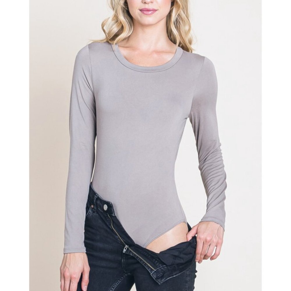 Vanilla Bay Gray Long Sleeve Bodysuit